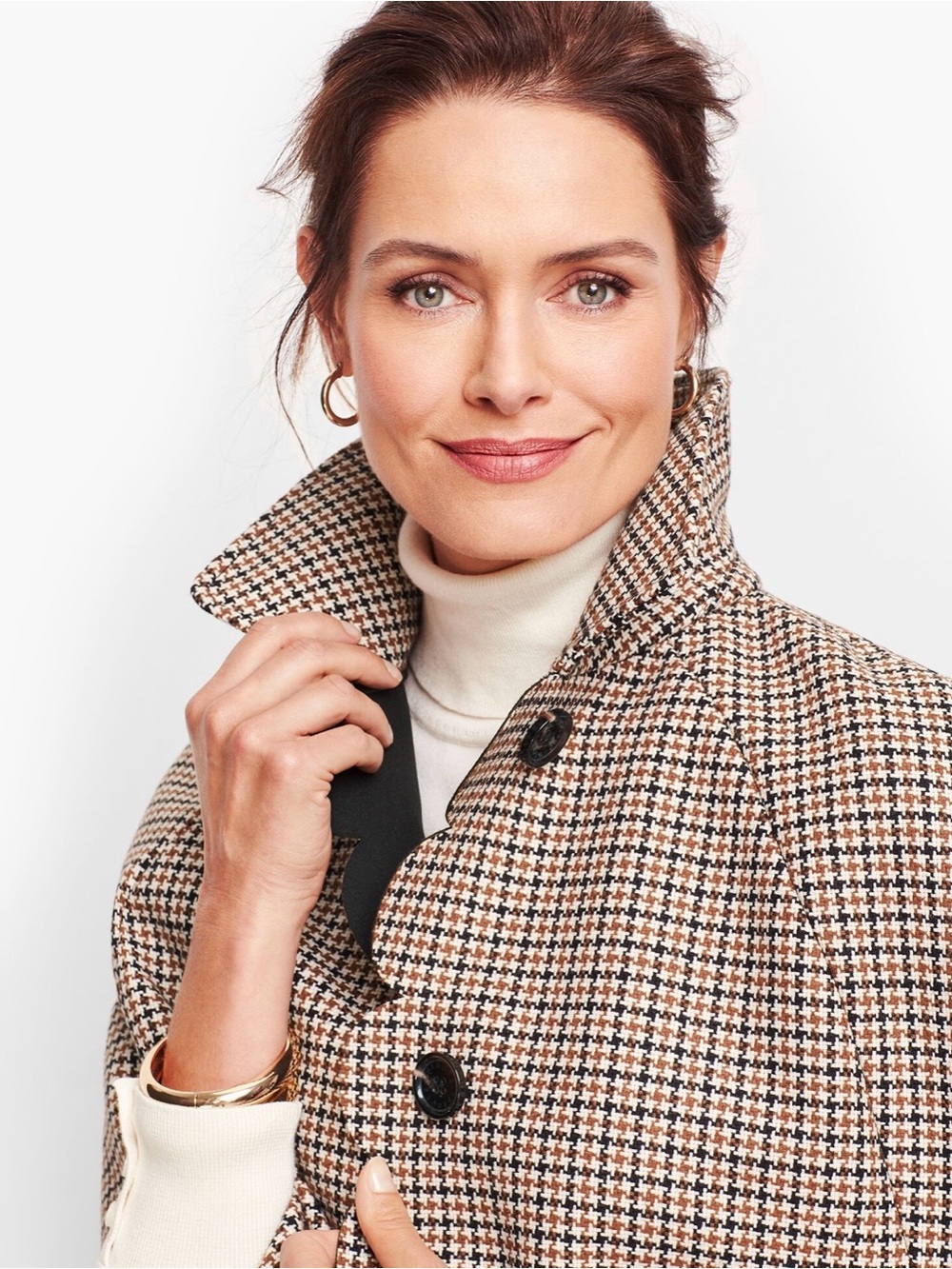 Talbots Scalloped Houndstooth Cape - Cream & Black - Picture 3 of 9